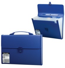Папка-портфель пластиковая BRAUBERG А4 (332х245х35 мм), 13 отделений, синяя, 221379