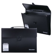 Папка-портфель пластиковая BRAUBERG А4+ (390х260х40 мм), 3 отделения, фактура линейная, черная, 221389