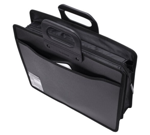 Папка-портфель пластиковая BRAUBERG А4+ (390х320х120 мм), 4 отделения, фактура под дерево, черная, 221391
