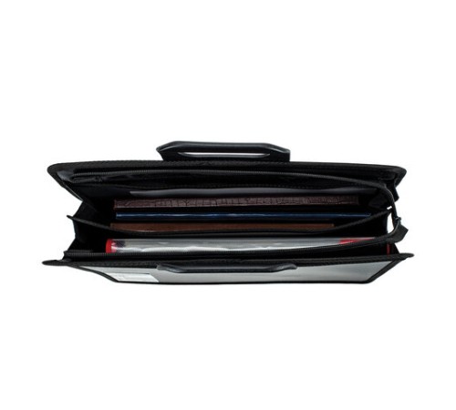 Папка-портфель пластиковая BRAUBERG А4+ (390х320х120 мм), 4 отделения, фактура под дерево, черная, 221391