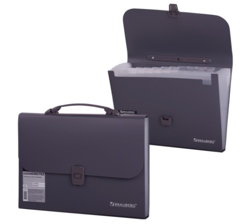 Папка-портфель пластиковая BRAUBERG А4 (327х254х30 мм), 13 отделений, серая, 221438