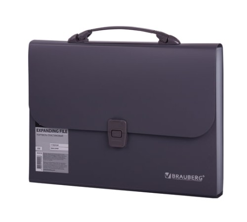 Папка-портфель пластиковая BRAUBERG А4 (327х254х30 мм), 13 отделений, серая, 221438