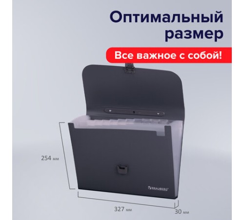 Папка-портфель пластиковая BRAUBERG А4 (327х254х30 мм), 13 отделений, серая, 221438