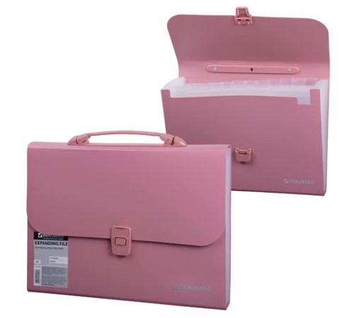 Папка-портфель пластиковая BRAUBERG А4 (327х254х30 мм), 13 отделений, розовая, 221441