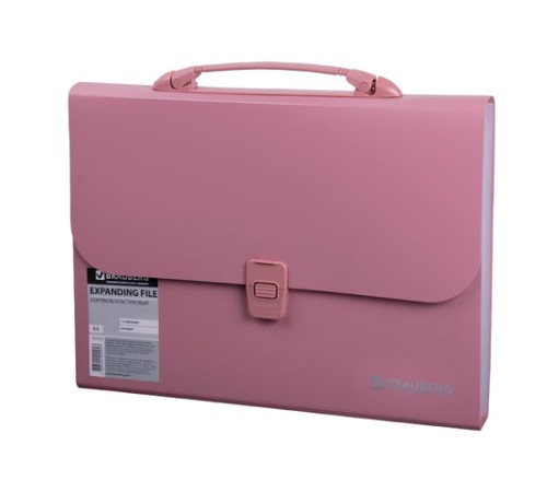 Папка-портфель пластиковая BRAUBERG А4 (327х254х30 мм), 13 отделений, розовая, 221441