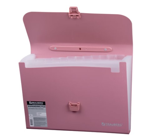 Папка-портфель пластиковая BRAUBERG А4 (327х254х30 мм), 13 отделений, розовая, 221441