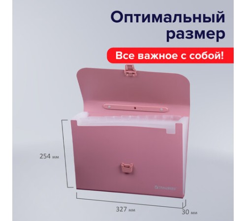 Папка-портфель пластиковая BRAUBERG А4 (327х254х30 мм), 13 отделений, розовая, 221441