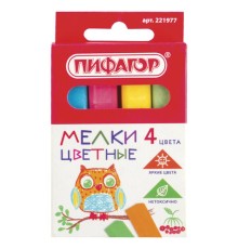 Мел цветной квадратный 4 штуки, ПИФАГОР, картонная упаковка, европодвес, 221977