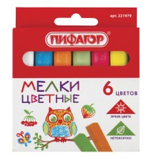 Мел цветной квадратный 6 штук, ПИФАГОР, картонная упаковка, европодвес, 221979