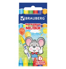 Восковые мелки BRAUBERG, НАБОР 6 цветов, 222961