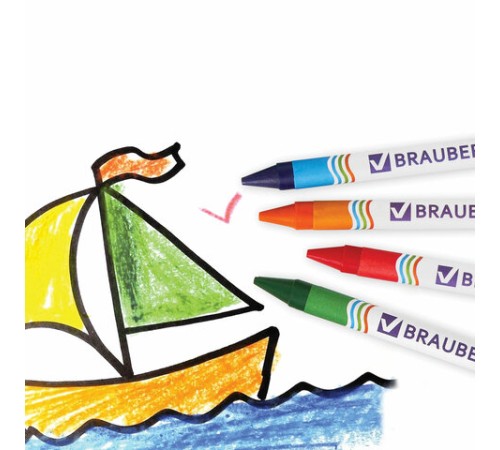 Восковые мелки BRAUBERG, НАБОР 6 цветов, 222961