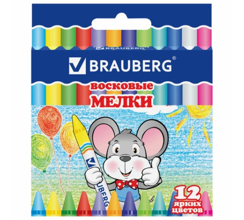 Восковые мелки BRAUBERG, НАБОР 12 цветов, 222962