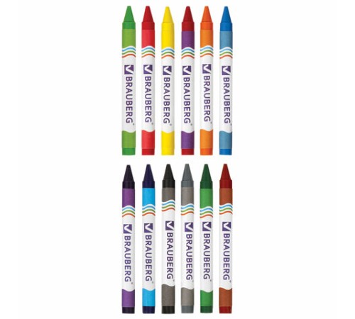 Восковые мелки BRAUBERG, НАБОР 12 цветов, 222962