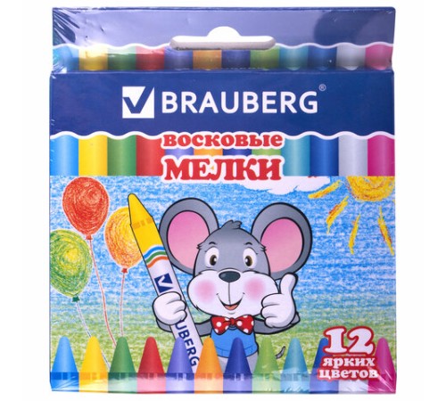 Восковые мелки BRAUBERG, НАБОР 12 цветов, 222962