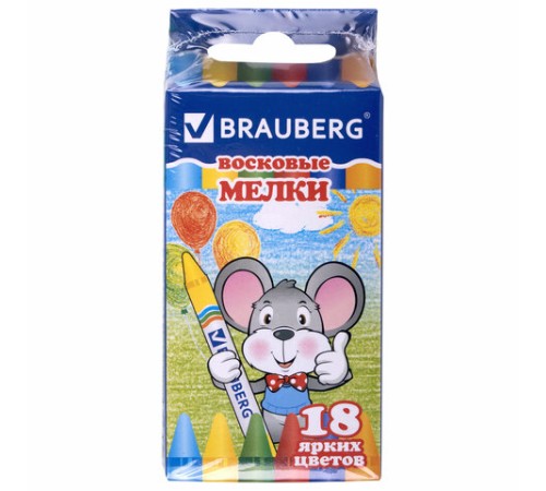 Восковые мелки BRAUBERG, НАБОР 18 цветов, 222963