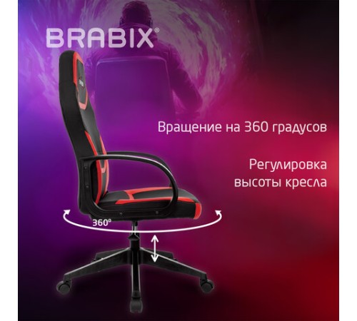 Кресло компьютерное BRABIX "Alpha GM-018", ткань/экокожа, черное/красное, 532637, GM-018_532637 Кресло компьютерное BRABIX "Alpha GM-018", ткань/экокожа, черное/красное, 532637, GM-018_532637