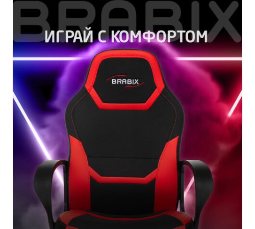 Кресло компьютерное BRABIX "Alpha GM-018", ткань/экокожа, черное/красное, 532637, GM-018_532637 Кресло компьютерное BRABIX "Alpha GM-018", ткань/экокожа, черное/красное, 532637, GM-018_532637