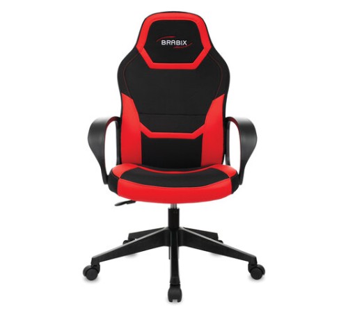 Кресло компьютерное BRABIX "Alpha GM-018", ткань/экокожа, черное/красное, 532637, GM-018_532637 Кресло компьютерное BRABIX "Alpha GM-018", ткань/экокожа, черное/красное, 532637, GM-018_532637