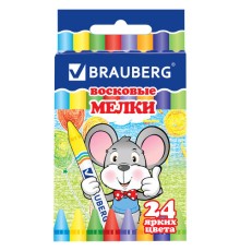 Восковые мелки BRAUBERG, НАБОР 24 цвета, 222964