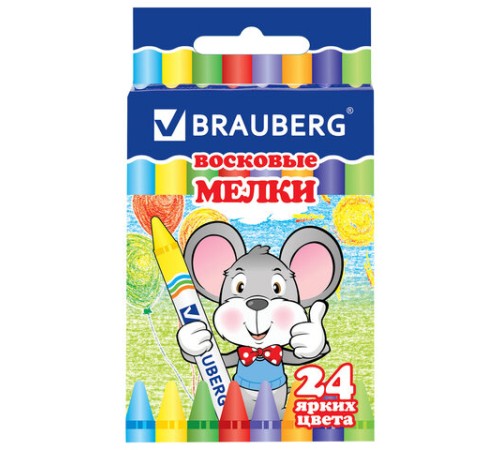 Восковые мелки BRAUBERG, НАБОР 24 цвета, 222964