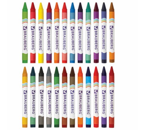 Восковые мелки BRAUBERG, НАБОР 24 цвета, 222964