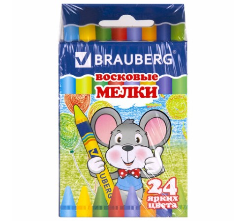 Восковые мелки BRAUBERG, НАБОР 24 цвета, 222964
