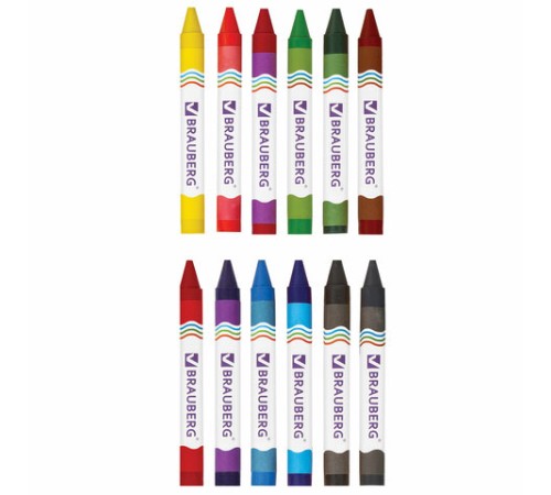 Восковые мелки утолщенные BRAUBERG, НАБОР 12 цветов, 222966