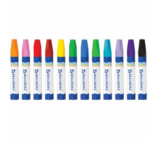 Восковые мелки утолщенные BRAUBERG, НАБОР 12 цветов, на масляной основе, яркие цвета, 222970