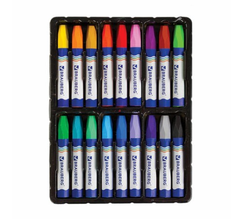 Восковые мелки утолщенные BRAUBERG, НАБОР 18 цветов, на масляной основе, яркие цвета, 222971