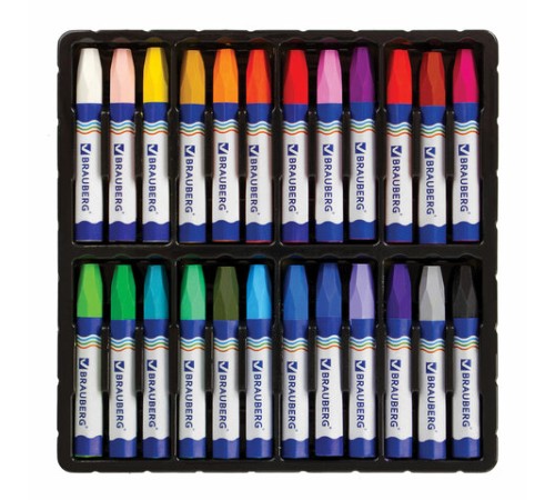 Восковые мелки утолщенные BRAUBERG, НАБОР 24 цвета, на масляной основе, яркие цвета, 222972