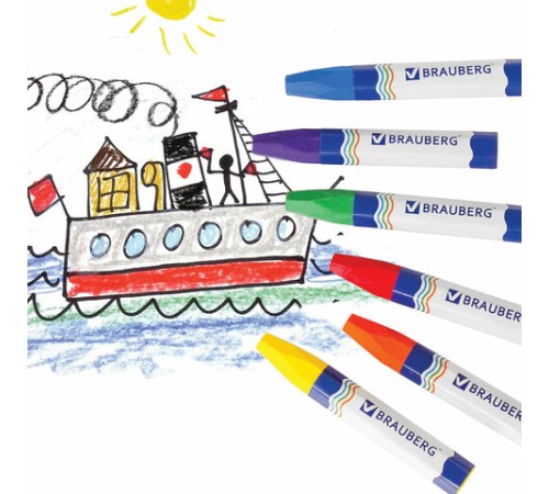Восковые мелки утолщенные BRAUBERG, НАБОР 24 цвета, на масляной основе, яркие цвета, 222972