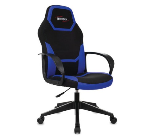 Кресло компьютерное BRABIX "Alpha GM-018", ткань/экокожа, черное/синее, 532638, GM-018_532638 Кресло компьютерное BRABIX "Alpha GM-018", ткань/экокожа, черное/синее, 532638, GM-018_532638