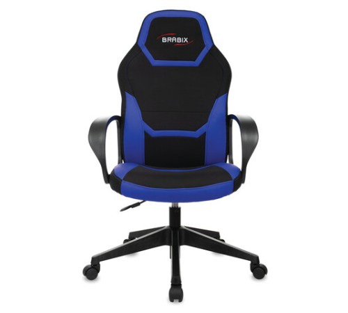 Кресло компьютерное BRABIX "Alpha GM-018", ткань/экокожа, черное/синее, 532638, GM-018_532638 Кресло компьютерное BRABIX "Alpha GM-018", ткань/экокожа, черное/синее, 532638, GM-018_532638