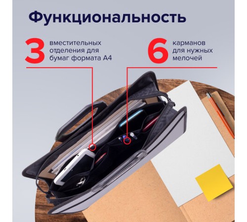 Папка-портфель пластиковая BRAUBERG ПРЕМЬЕР А4 (390х315х120 мм), 3 отделения, фактура 