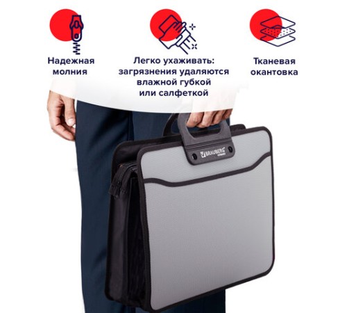 Папка-портфель пластиковая BRAUBERG ПРЕМЬЕР А4 (390х315х120 мм), 3 отделения, фактура 