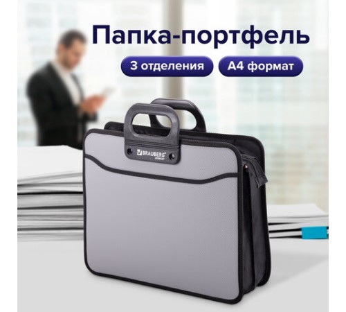Папка-портфель пластиковая BRAUBERG ПРЕМЬЕР А4 (390х315х120 мм), 3 отделения, фактура 