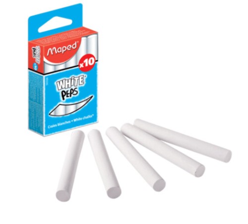 Мелки MAPED (Франция), набор 10 шт., белые, круглые, специальная формула 