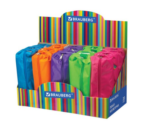 Пенал-косметичка BRAUBERG, ассорти 5 цветов, 