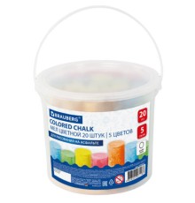 Мел в ведерке для рисования на асфальте 20 штук, 5 цветов, цветной круглый, BRAUBERG, 223557