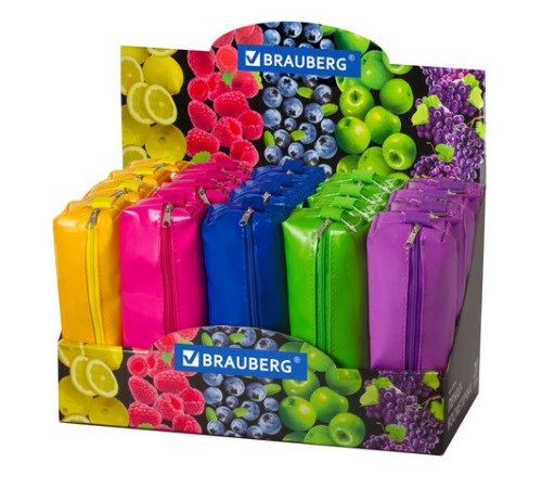 Пенал-косметичка BRAUBERG, под искусственную кожу, ассорти 5 цветов, 