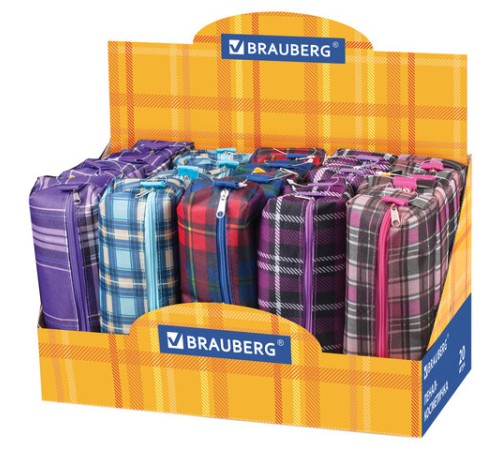 Пенал-косметичка BRAUBERG полиэстер, ассорти 5 цветов, 