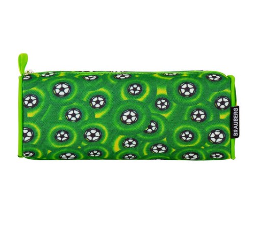 Пенал-косметичка BRAUBERG для учеников начальной школы, зеленый, футбольные мячи, 21х6х8 см, 223907
