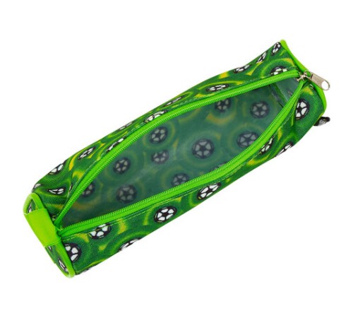 Пенал-косметичка BRAUBERG для учеников начальной школы, зеленый, футбольные мячи, 21х6х8 см, 223907