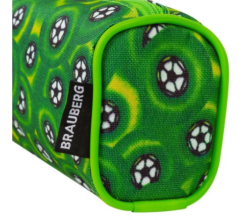Пенал-косметичка BRAUBERG для учеников начальной школы, зеленый, футбольные мячи, 21х6х8 см, 223907