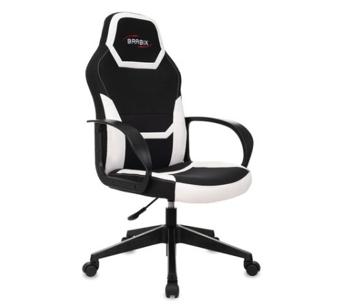 Кресло компьютерное BRABIX "Alpha GM-018", ткань/экокожа, черное/белое, 532640, GM-018_532640