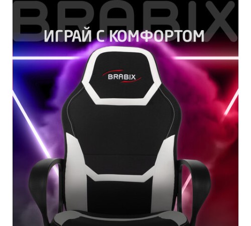 Кресло компьютерное BRABIX "Alpha GM-018", ткань/экокожа, черное/белое, 532640, GM-018_532640