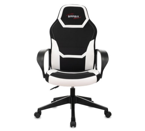 Кресло компьютерное BRABIX "Alpha GM-018", ткань/экокожа, черное/белое, 532640, GM-018_532640