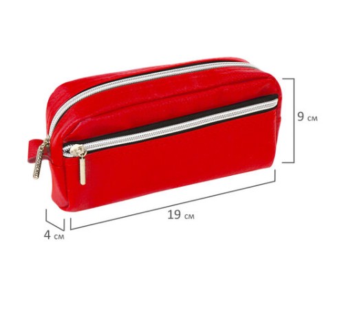 Пенал-косметичка BRAUBERG под фактурную кожу, ассорти, коричневый, красный, черный, 