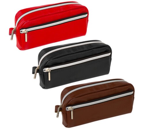 Пенал-косметичка BRAUBERG под фактурную кожу, ассорти, коричневый, красный, черный, 