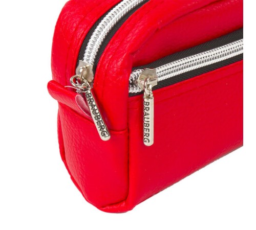 Пенал-косметичка BRAUBERG под фактурную кожу, ассорти, коричневый, красный, черный, 